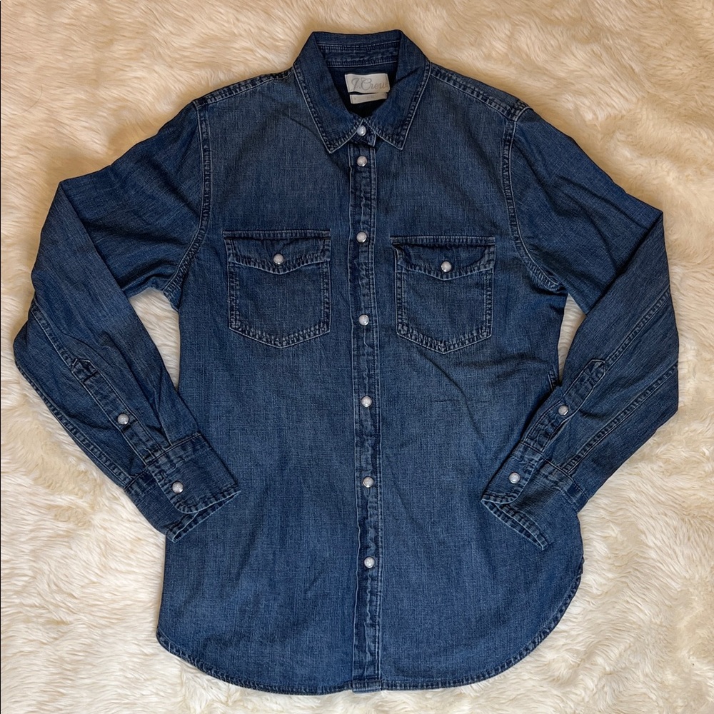 J. Crew Women's Denim Slim Blue Button Down Shirt